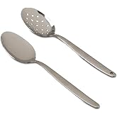 BNAZIND 2 Pack 8 inch Kunz Small Regular and Perforated Sauce Spoon Set | 18/10 Stainless Steel Silver Chef Spoon ideal for drizzling sauces, plating desserts, Dishwasher safe