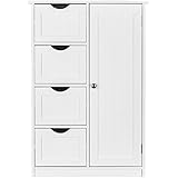 Bathroom Storage Cabinet,4 Drawers Floor Cabinet with 1 Door and 2 Layers Storage Shelf (White)