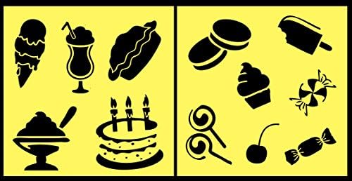 Auto Vynamics - STENCIL-TREATSET01-20 - Detailed Snacks, Sweets, &amp; Treats Stencil Set - Featuring Cake, Ice Cream, Candy, Cookies, &amp; More! - 20-by-20-inch Sheet - (2) Piece Kit - Pair of Sheets