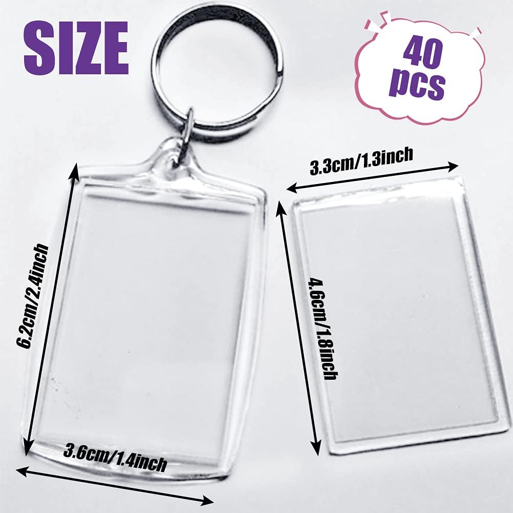 40 PCS Acrylic Photo Frame Keyrings, Photo Insert Keychains, Acrylic Clear Blank Keyrings, Picture Snap-in Keychains for Artwork, DIY, Gift, Family(1.3 x 1.8 Inch) at  Men’s Clothing store