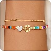 Eaciy Easter Gifts for Kids Girls - Colorful Initial Bracelets for Women 14K Gold Plated Heart Initial Letter Daint A-Z Charm Bracelet Summer Jewelry Teen Girl Gifts for Teen Kids
