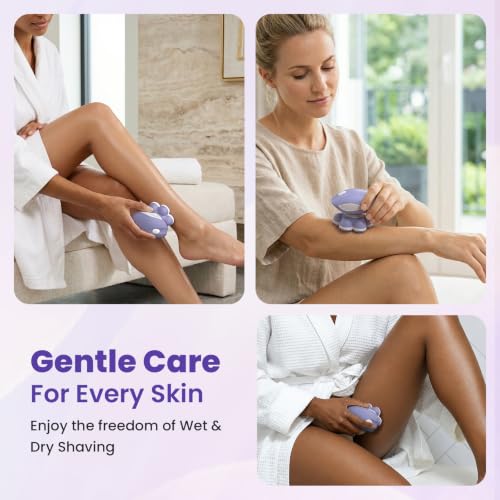 VIKICON Women's Electric Shaver 7D, USB Rechargeable Women's Shaver, Body Shaver for Legs and Body, Floating Head, Dry/Wet, LED Light, Compact for Travel, Purple