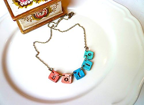 Colorful Girl Name Necklace on little tiles, Fiesta style necklace, 12 year old girl present, Coral and Turquoise