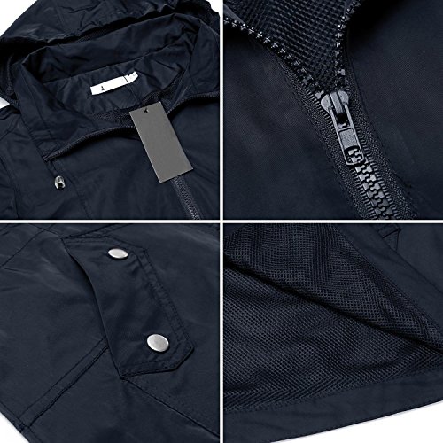 Elever Women's Detachable Hooded Drawstring Anorak Military Utility Jacket Dark Blue XXL