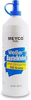 Meyco weißer Bastelkleber 500 g - trocknet transparent - ohne Lösungsmittel - für Textil, Holz, Filz, Papier - Universalkleber mit Dosierspitze
