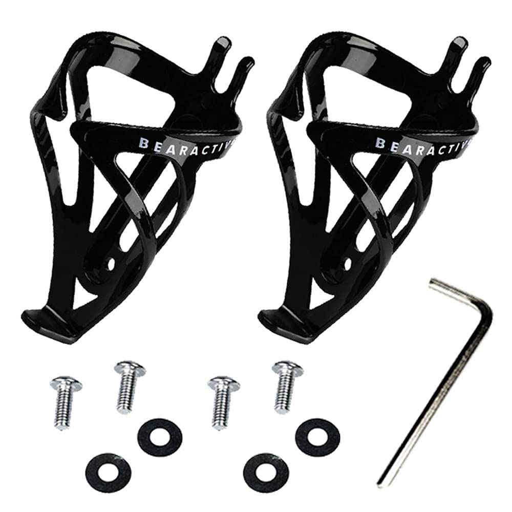 Bearactive 2 Pack Bike Bottle Holder with Fittings - 4 Screws, 4 Washers and 1 Wrench – Quick and Easy Install Lightweight Plastic Bottle Cages for Road and Mountain Bikes
