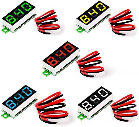 Wrightus 5pcs Mini Digital DC Voltmeter Display Two-Wire 2.5V-30V Mini LED Digital DC Voltmeter Voltage Tester Meter 5 Colours 0.28 Inch