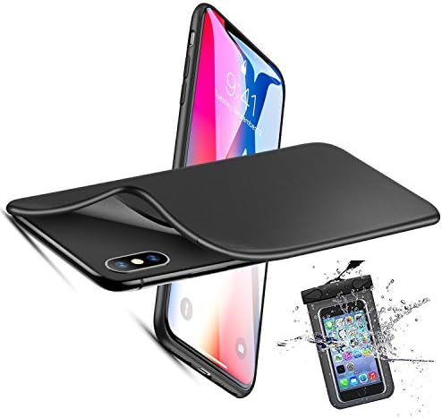 iPhone X Case, OSIRA iPhone 10 Case Flexible Soft TPU Anti-Scratch Shockproof Matte Finish Cover for Apple 5.8" iPhone X /iPhone 10 (2017) - (Black+Waterproof Case)