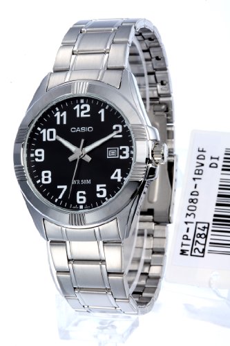 Casio Men's MTP1308D-1BV Silver Stainless-Steel Quartz Watch with Black Dial