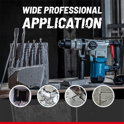 DongCheng 1-1/8Inch SDS Plus 9.2Amp Heavy Duty Power Electric Rotary Hammer Drill, Demolition Hammer for Concrete,Safety Clutch,with 3pcs Drill Bits,Flat Chisels,Point Chisels,Model#DZC03-28 (EA-03)