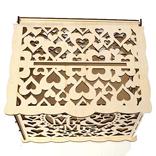 Efaster DIY Wooden Card Box with Lock,Rustic Wedding Card Box,Wedding Card Holder,Wooden Gift Boxes for Wedding Birthday Party (A)