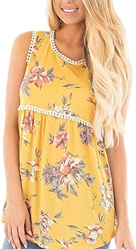 YOUCOO Women's Summer Floral Tank Tops Sleeveless Casual Shirt Blouses, Yellow, XX-Large