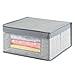 mDesign Soft Stackable Fabric Closet Storage Organizer Holder Box - Clear Window, Attached Lid, for Child/Kids Room, Nursery - Textured Print - Small - Gray