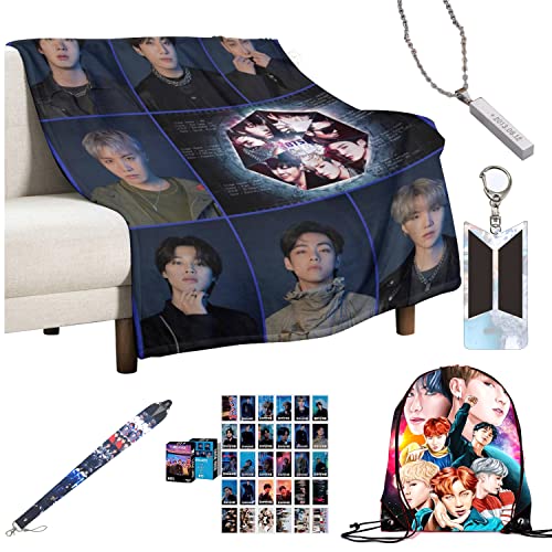Bt-s Throw Blankets Gift Set Merch Keychain Bag Lanyard Bracelets Posters Living Room Luxury Gift Bedroom Blanket Merchandise (5 Product Package, 50in*40in for Kids)