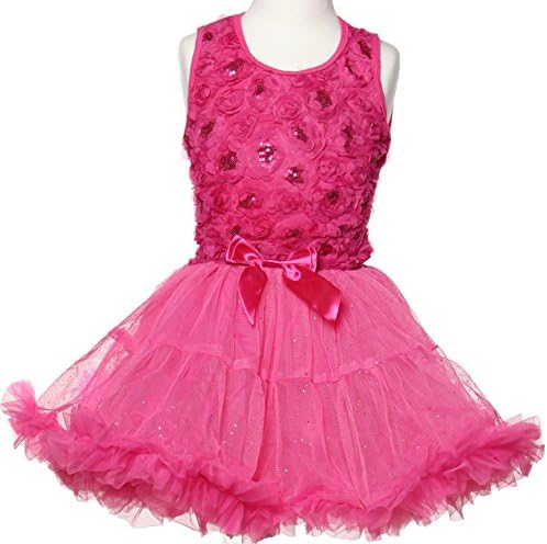 Popatu Little Girls' Sparkling Hotpink Fuchsia Rosette Ruffles Petti Dress