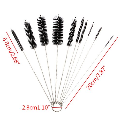 10Pcs Black Household Bottle Tube Cleaning Brush Set Home Kitchen Clean Tool (Black)