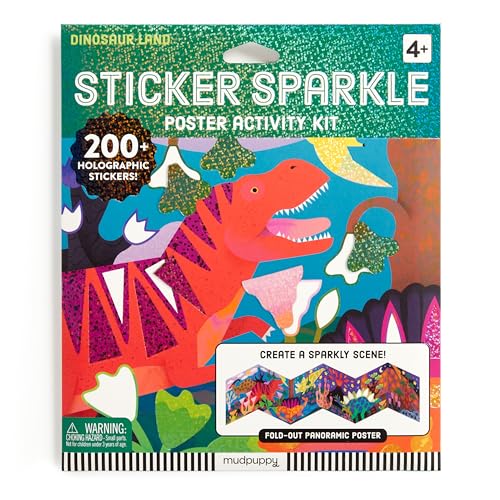 Mudpuppy Dinosaur Land – Sticker Sparkle Poster Activity Kit with Illustrations of Prehistoric Dinosaurs for Children Ages 4 and Up