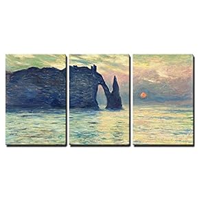 The Cliff Etretat Sunset by Claude Monet x3 Panels