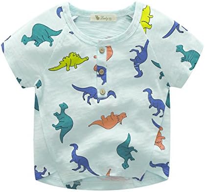 Amazon Co Jp ベビー Tシャツ キッズ 男の子 半袖 綿100 春 夏 恐竜 薄手 90cm 水色地 カラフルの恐竜 ボタン付き 服 ファッション小物