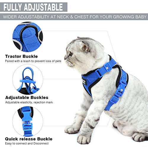 Kamots Beauty Cat Harness Escape Proof Small Cat and Dog Harness and Leash Adjustable Cat Soft Mesh Vest with Reflective Strap for Walking Small Pet Puppy Kitten Rabbit(Blue xs)