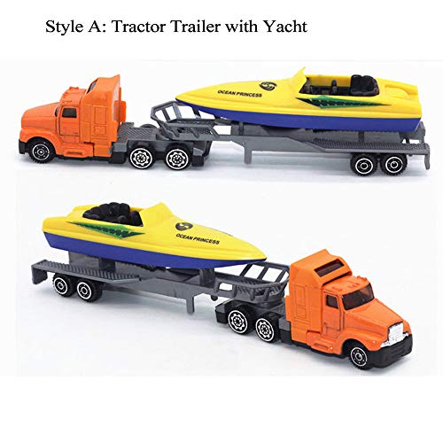 CORPER TOYS Trucks with Flatbed Tractor Trailer Playset Transport Series Die-cast Model Fight Jet Rocket Yacht Boat Carrier Vehicle - 3 Sets