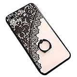 iPhone 7 Plus Case Finger Ring Stand - JAZ Ultra Thin Hard PC Back [3D Relief Sculpture] Silicone Case Cover With 360 Rotating Ring Grip/Stand Holder/Shockproof For iPhone 7 Plus / iPhone 8 Plus(Lace)