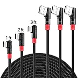 90 Degree USB C Cable,SUNGUY (3-Pack,1ft/2ft/3ft) Right Angle Braided Max 5V/2.4A 12W USB-C Fast Charging & Data Sync Cable for Samsung Galaxy S9 S8 Plus,Google Pixel 2XL,LG G6 G7,Moto Z Z2 and More