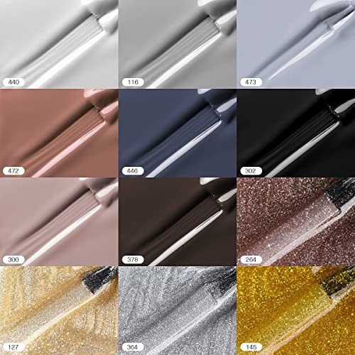 Gel Nail Polish Set with Top/Base Coat, 12+2 Pcs Black White Grey Gold Brown Blue Silver Glitter Classic Colors Soak Off Starter Kit Nail Art DIY Salon Manicure Holiday arty Gift for Girls Women by MEFA