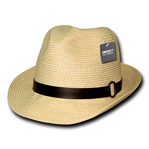 Breathable Natural Paper Braid Woven Fedora with Leatherette Headband - NATURAL - L-XL