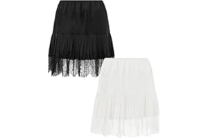 niyokki Women's Y2k Vintage Skirts Lace Slip Skirt Pleated Ruffle Floral Lace Tiered Short Mini Underskirt