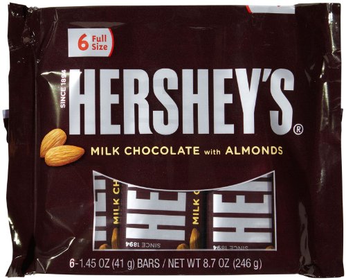 Hershey’s Milk Chocolate Bars with Almonds, 6-Count, 1.45-Ounce Bars