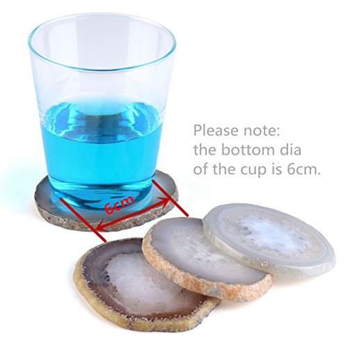 QGEM Set of 4 Natural Agate Slices Geode Stones,Beverage Coasters Cup Mat,Irregular Healing Crystals Collection Home Decoration, Drink Gift 2.95-3.15 Inches