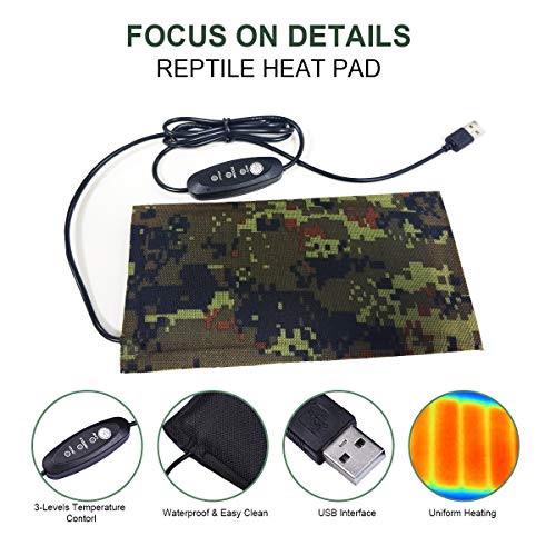 Reptile Tank Heating Pad - USB Reptile Under Tank Heat Mat Waterproof Terrarium Heater Reptile Heated Pad for Lizard, Gecko, Bearded Dragon, Chameleon, Corn Snake, Spider, Hermit Crab