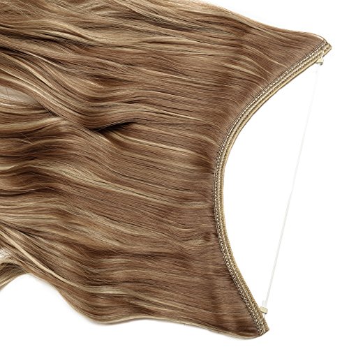 [Promo] 20" Curly Secret String No Clip Hair Extensions Natural Hidden Wire Fish Line Synthetic Hairpieces Adjustable Blackarent Wire Light Brown & ash Blonde - Thumbnail 4