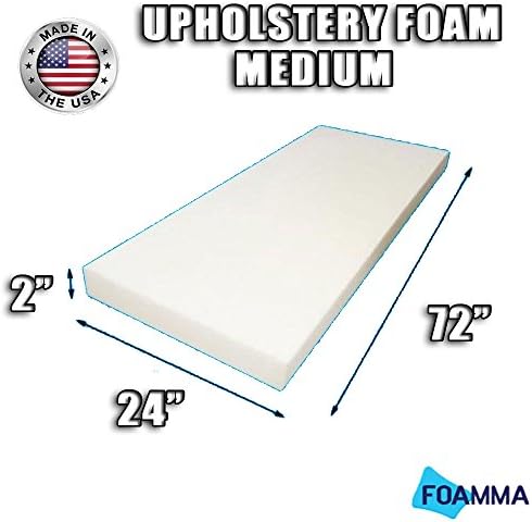 FOAMMA Medium Density Upholstery Foam Cushion (Seat Replacement , Upholstery Sheet , Foam Padding) Fast! Made in USA!! (2" x 24" x 72")