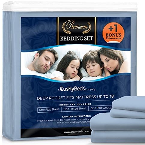 Premium Bed Sheet Set by CushyBeds - Brushed Microfiber 1800 Bedding - Hypoallergenic, Wrinkle, Fade, Stain Resistant - 4 Pieces Includes 1 BONUS Pillow Case (Twin XL, Light Blue)