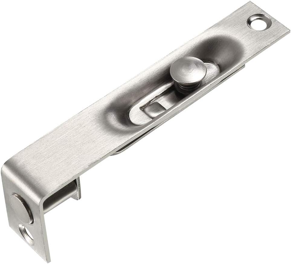 Sourcing Map 4 Inch Stainless Steel Concealed Slide Lock Latch for Wood Composite Doors Double Doors, Silver Tone - Image 4