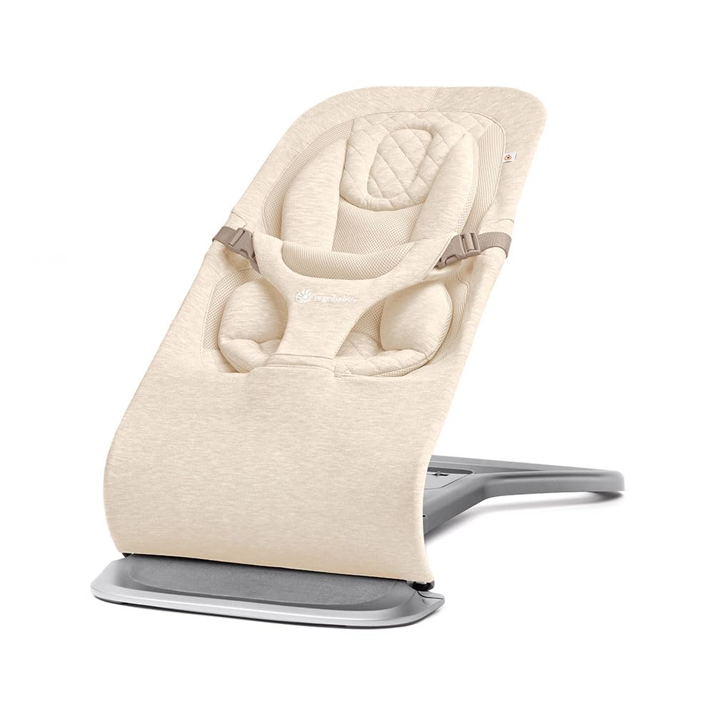 Ergobaby Evolve 3-in-1 Baby Bouncer Seat, Adjustable Multi-Position Infant Bouncer and Toddler Chair, Soft Knit and Breathable Mesh Fabric, Converts from Newborn to Toddler - Cream Image