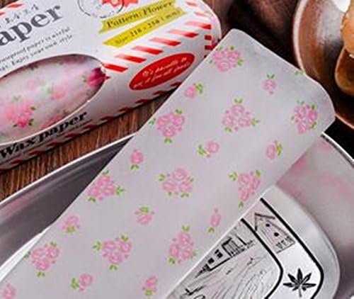 Sandwich wrapping paper 50 sheets Burger wax paper package Food anti-oil paper Baking nougat oil paper Donut paper bag ([Rose] pattern)