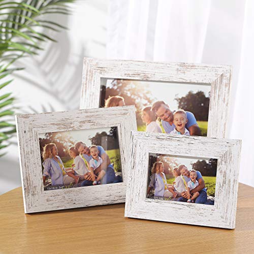 Wood Photo Frames, SasaAccueil Vintage Wooden Rustic Picture Frame Set with High Definition Glass for Wall Mount Table Top Display Unique Durable 3 Pack (Antique White, 8x10'')