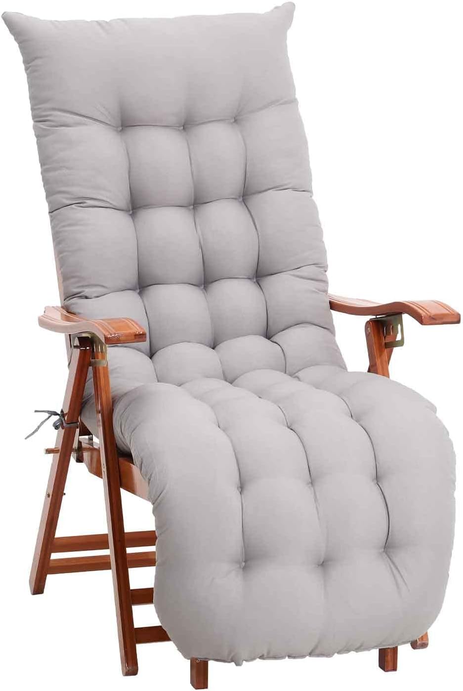 DKIEI Thicken Sun Lounge Cushion 160x50x8cm Grey Anti-slip Straps Patio