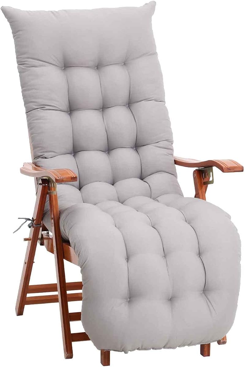 DKIEI Thicken Sun Lounge Cushion 160x50x8cm Grey Anti-slip Straps Patio