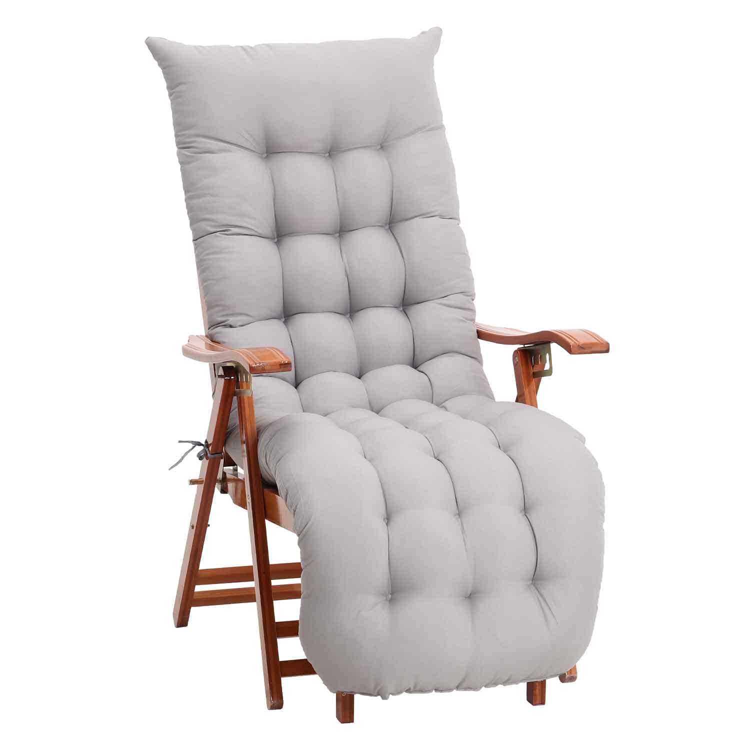 DKIEI Thicken Sun Lounge Cushion Recliner Chair Cushion Rocking Chair Cushion with Anti-slip Hood & Straps for Outdoor Garden Indoor (Only Cushion), Grey, 160x50x8cm