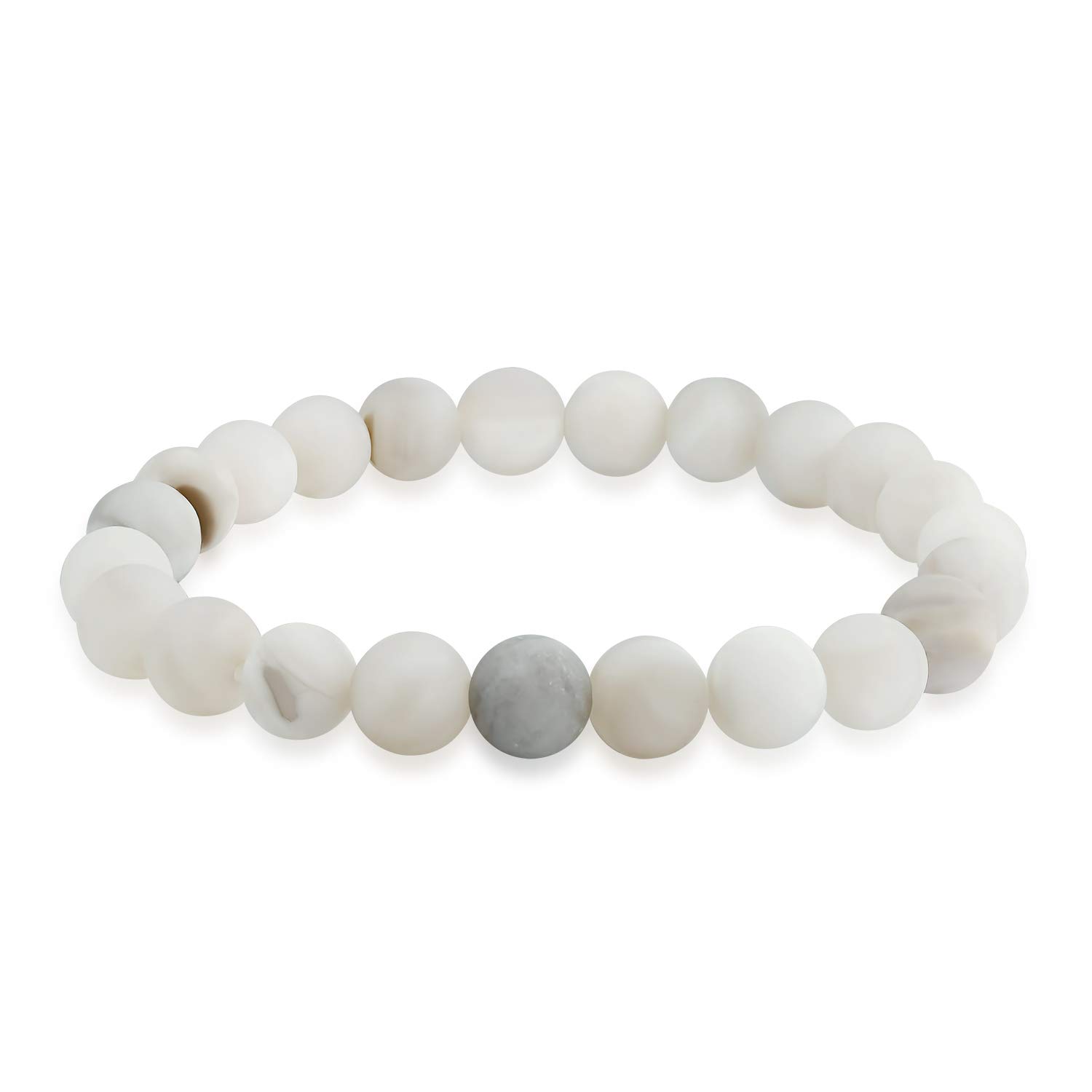 Bling Jewelry Matte Gray White Crazy Lace Agate Gemstone Round Bead Ball 8MM Stacking Stretch Bracelet For Women Men Teen Unisex