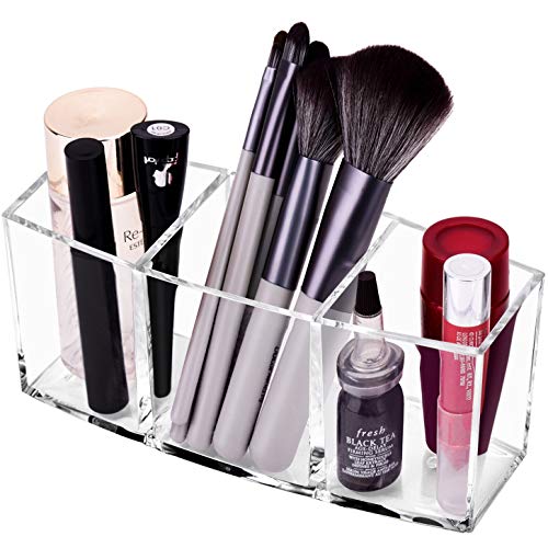 CACASO Clear Makeup Brush Organizer, Premium Acrylic Makeup Brush Holder Organizer 3 Compartments, Makeup Brush Display Holder Cosmetic Storage (Style2)