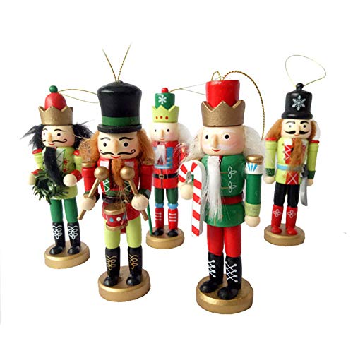 BlueSpace Christmas Nutcracker Ornaments Set Wooden Nutcrackers Hanging Decorations for Christmas Tree Figures Puppet Toy Gifts(5'',Set of 5pcs)