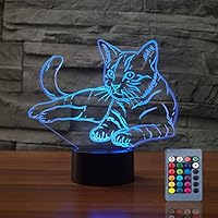 Christmas Gift Pet Cat 3D Illusion Birthday Present Beside Table Lamp, Gawell 7 Color Changing Touch Switch Decoration Night Lamp with Acrylic Flat & ABS Base & USB Cable Cat Lover Theme Toy