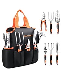 Quimat Juego de 7 herramientas de jardín, kit de jardinería de mano de aleación de aluminio con mango suave de goma antideslizante, bolsa de almacenamiento duradera y tijeras de podar Regalos de jardín para hombres y mujeres