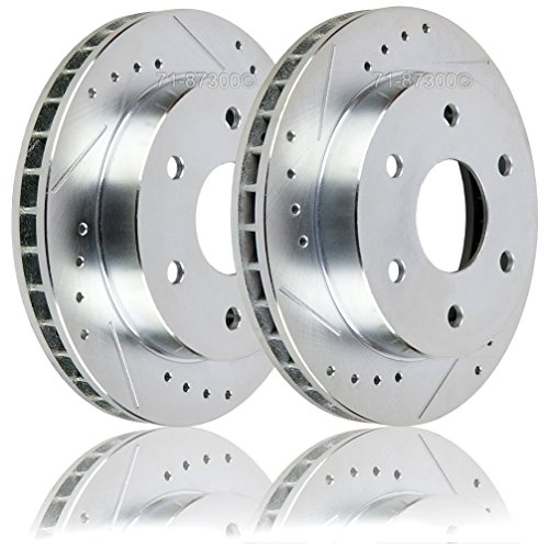 Pair New Duralo Premium Performance Drilled And Slotted Front Brake Disc Rotors - Duralo 152-1039 New