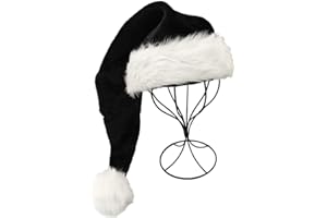 LKQBBSZ Black Santa Hat for Adults, Black & White Deluxe Adults Santa Hat for Black Christmas Theme New Year Festive Holiday Party Supplies